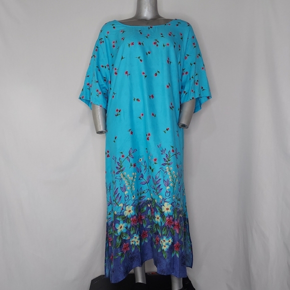Roaman's Dress Maxi Short Sleeve Relaxed Neck Floral Multicolor House Hippie 4X - Picture 1 of 8